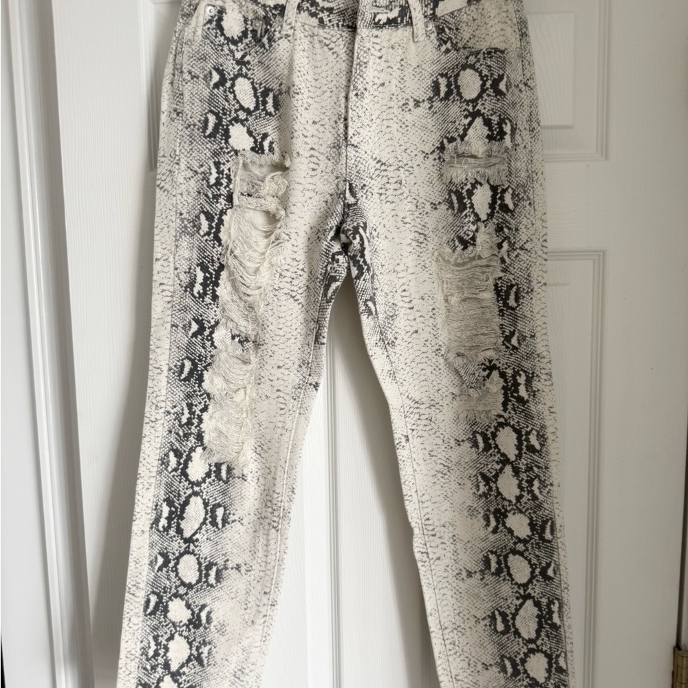 POL Snake Print Straight Leg Jeans - Black and Cream